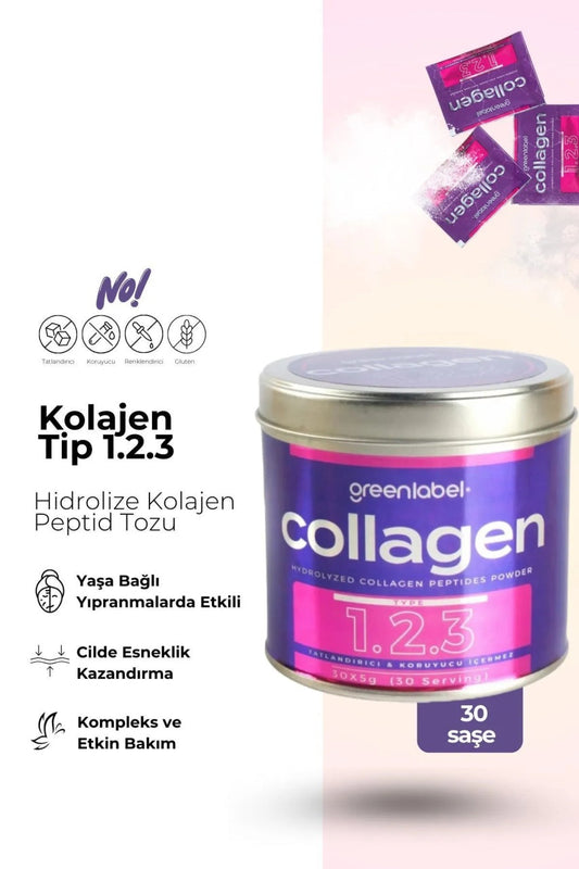 Colagen Greenlabel pudră de peptide de colagen hidrolizat Greenlabel | Tip 1, 2, 3 | 30 x 5gr - 30 Portie - 150gr