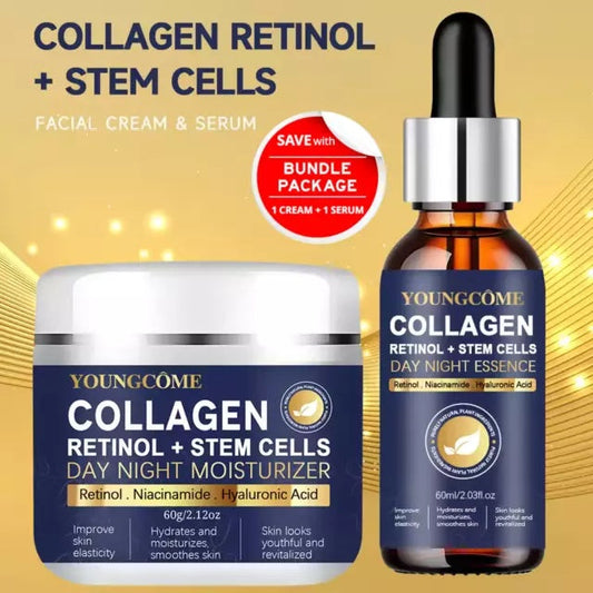 Set Ser și Cremă de Față cu Retinol, Colagen și 5% Acid Hialuronic – Zi și Noapte, 40ml / 30g
